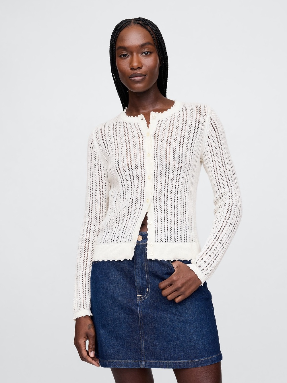 NWT XS Linen-Blend Pointelle Cardigan GAP